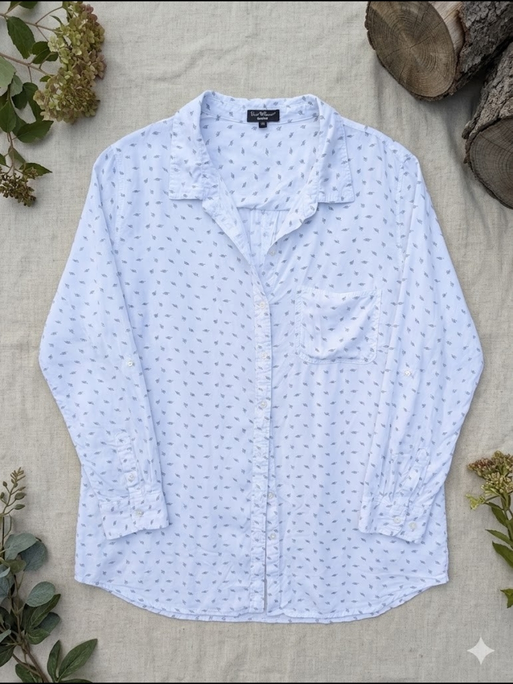 Velvet Heart White Feather Print Button Up Plus 3x Layering Rayon Lightweight